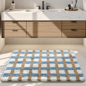 Flocked Bathroom Rug, Absorbent Non Slip Bath Mat, Soft High Low Pile Floor Mat - Image 7