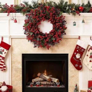 Christmas Wreath for Front Door, Artificial Holiday Wreath, Festive Greenery Garland, Winter Door Decor, Farmhouse Decoration - Image 3
