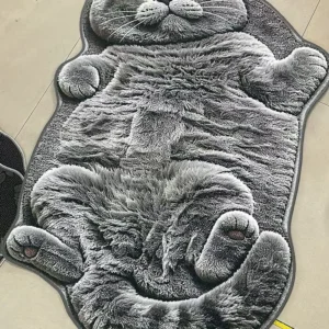 Cat Shaped Rug, Lazy Cat Floor Mat, Cute Plush Bedroom Carpet, Washable Kids Nursery Rug, Cat Lover Decor - Image 4