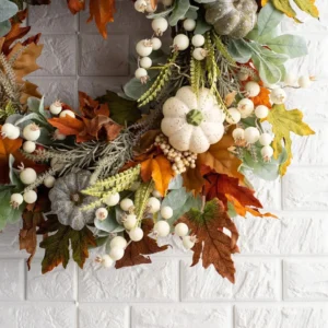 Autumn Pumpkin Wreath, Fall Door Wreath, Thanksgiving Wreath, Rustic Harvest Decor, Maple Leaf Berry Wreath, Farmhouse Front Door Decor - Image 5