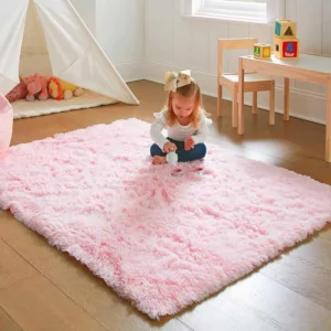 Pink Shaggy Rug for Girls Bedroom, Fluffy Kids Area Rug, Soft Nursery Carpet, Cozy Bedroom Floor Decor - Image 3