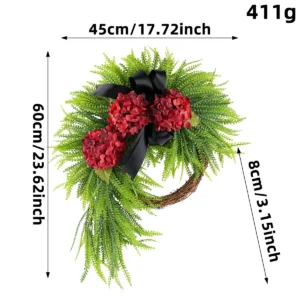 Artificial Hydrangea Wreath with Bow, Farmhouse Door Decor, Rustic Floral Wreath, Front Door Hanging, Rattan Circle Wreath, Home Wall Decor - Image 7