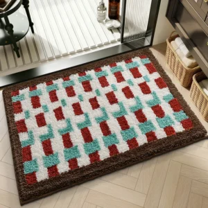 Geometric Bathroom Rug, Thick Microfiber Bath Mat, Absorbent Non Slip Floor Mat - Image 28