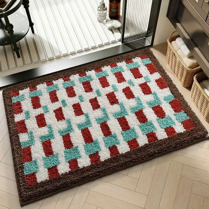Geometric Bathroom Rug, Thick Microfiber Bath Mat, Absorbent Non Slip Floor Mat - Image 28