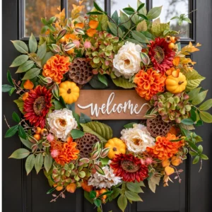 Alternative view of Fall Wreath with Welcome Sign, Autumn Front Door Wreath, Thanksgiving Decor, Rustic Harvest Wreath, Farmhouse Entryway Decor
