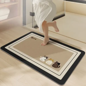 Velvet Bath Mat, Absorbent Quick Dry Bathroom Rug, Soft Anti Mold Floor Mat