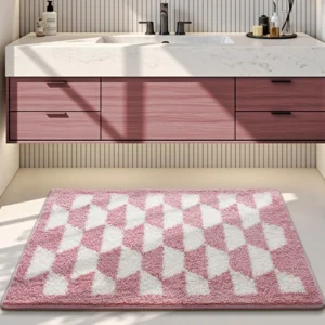 Flocked Bathroom Rug, Absorbent Non Slip Bath Mat, Soft High Low Pile Floor Mat - Image 23