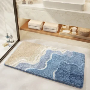 Alternative view of Wave Bathroom Rug, Absorbent Flocked Bath Mat, Non Slip Door Floor Mat