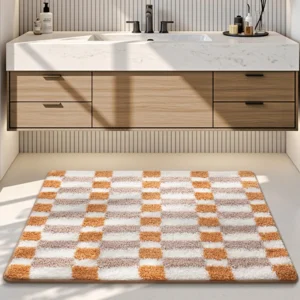 Flocked Bathroom Rug, Absorbent Non Slip Bath Mat, Soft High Low Pile Floor Mat - Image 6
