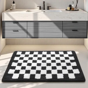 Flocked Bathroom Rug, Absorbent Non Slip Bath Mat, Soft High Low Pile Floor Mat - Image 16
