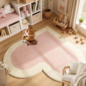 Heart Shape Plush Area Rug - Modern Bedroom Carpet for Living Room, Soft Fluffy Floor Mat
