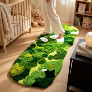 Forest Moss Bedside Rug - Hand Tufted 3D Plush Bathroom Mat, Soft Bedroom Living Room Decor