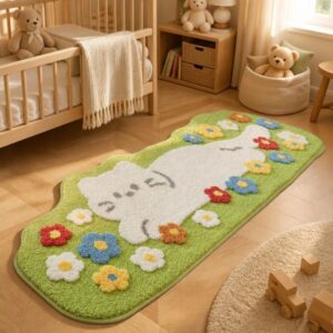 Animal Shaped Rug, Cute Bear Dog Cat Floor Mat, Soft Flocked Kids Bedroom Rug, Playful Nursery Decor