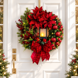 Luxurious Red Poinsettia Wreath on White Door.png