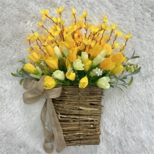 Artificial Tulip Hanging Basket, Spring Floral Door Decor, Farmhouse Flower Arrangement - Image 3