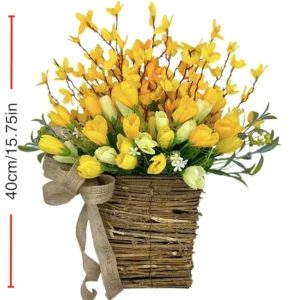 Artificial Tulip Hanging Basket, Spring Floral Door Decor, Farmhouse Flower Arrangement - Image 4