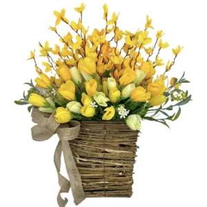 Artificial Tulip Hanging Basket, Spring Floral Door Decor, Farmhouse Flower Arrangement - Image 6