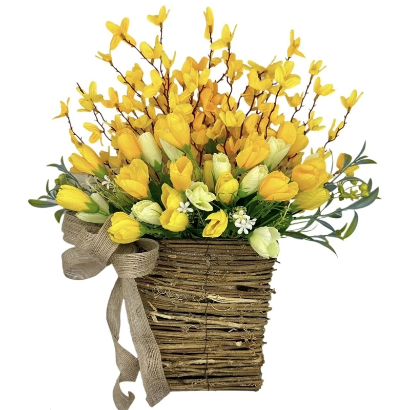 Artificial Tulip Hanging Basket, Spring Floral Door Decor, Farmhouse Flower Arrangement - Image 5