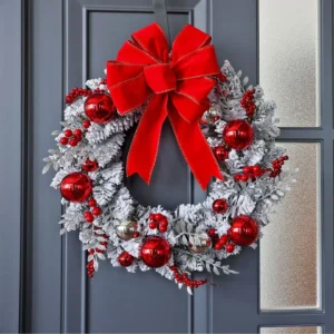 Flocked holiday Wreath or Tree Garland, Snowy Holiday Door and Home Decor