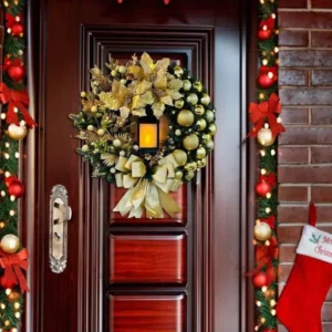 Red holiday Wreath with Decorative Lamp, Berries and Festive Front Door Decor - Image 6