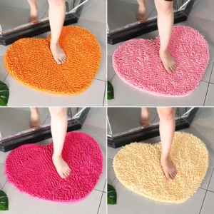 Chenille Heart Bathroom Floor Mats Home Bedroom Bathroom Entrance Non-slip Absorbent Foot Mat Luxury Bathroom Set Free Shipping
