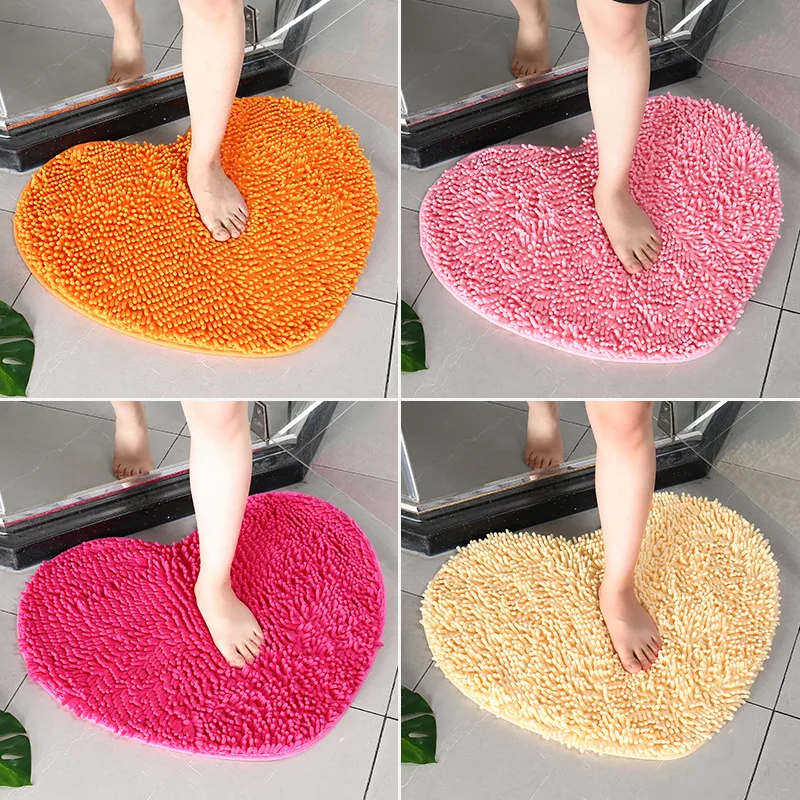 Chenille Heart Bathroom Floor Mats Home Bedroom Bathroom Entrance Non-slip Absorbent Foot Mat Luxury Bathroom Set Free Shipping