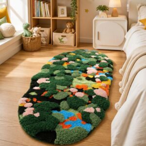 Forest Moss Rug - Premium Flocked Plush Bedroom Living Room Carpet, 3D Textured Handcrafted Weave