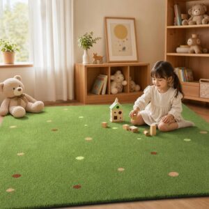 Retro Green Large Area Rug - Thick Plush Bedroom Carpet for Living Room, Fluffy Study Floor Mat - image 1