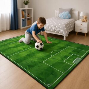 Football Field Play Mat - Foldable Kids Bedroom Carpet, Non-Slip Washable Sports Floor Rug - image 1