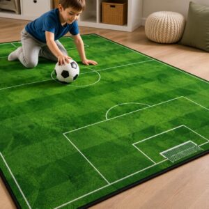Football Field Play Mat - Foldable Kids Bedroom Carpet, Non-Slip Washable Sports Floor Rug - image 2