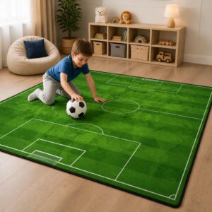 Football Field Play Mat - Foldable Kids Bedroom Carpet, Non-Slip Washable Sports Floor Rug - image 3