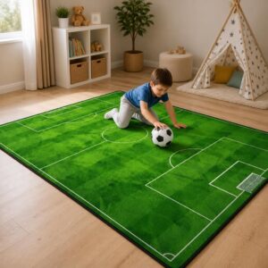 Football Field Play Mat - Foldable Kids Bedroom Carpet, Non-Slip Washable Sports Floor Rug - image 5