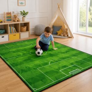 Football Field Play Mat - Foldable Kids Bedroom Carpet, Non-Slip Washable Sports Floor Rug - image 6