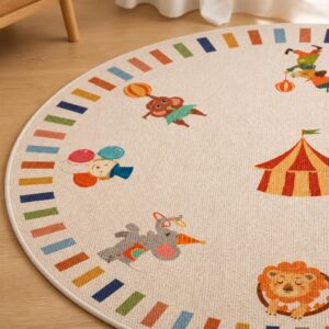 Cartoon Style Round Rug - Washable Kids Bedroom Carpet for Living Room, Anti-Slip Floor Mat - image 2