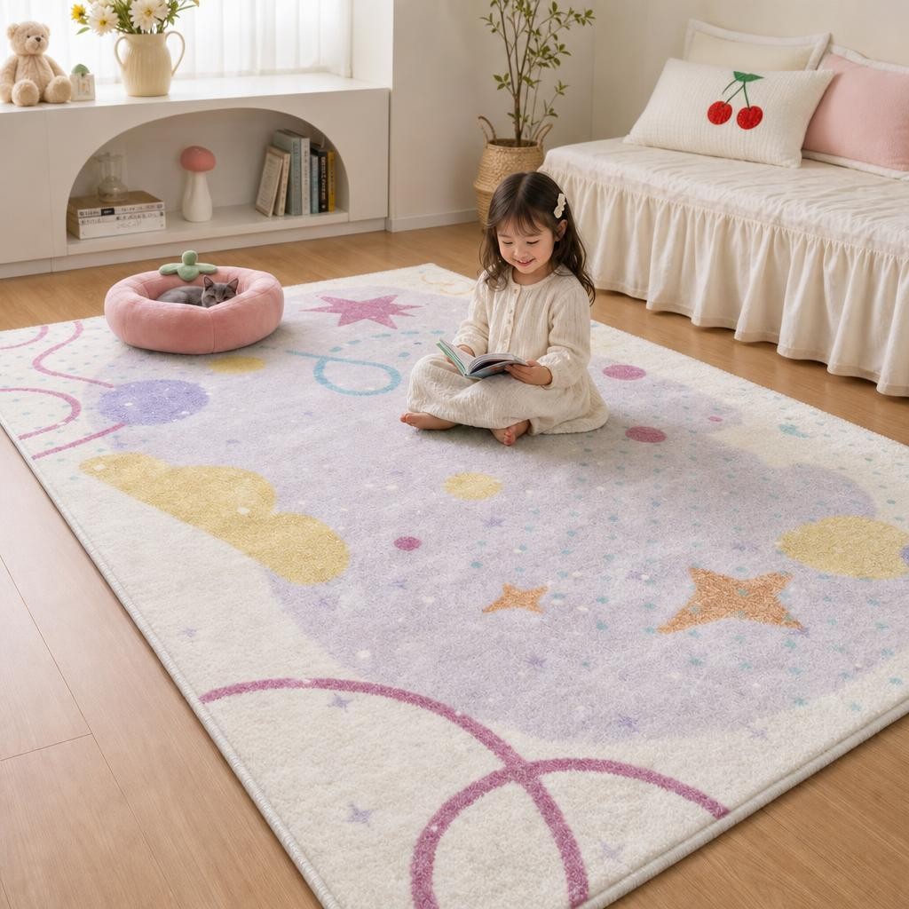 Cream Style Girl Large Area Rug - Plush Bedroom Carpet for Living Room, Fluffy Bedside Floor Mat - image 1