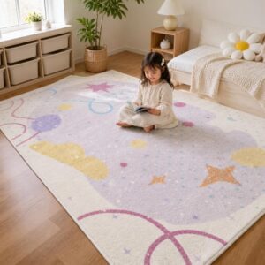 Cream Style Girl Large Area Rug - Plush Bedroom Carpet for Living Room, Fluffy Bedside Floor Mat - image 3
