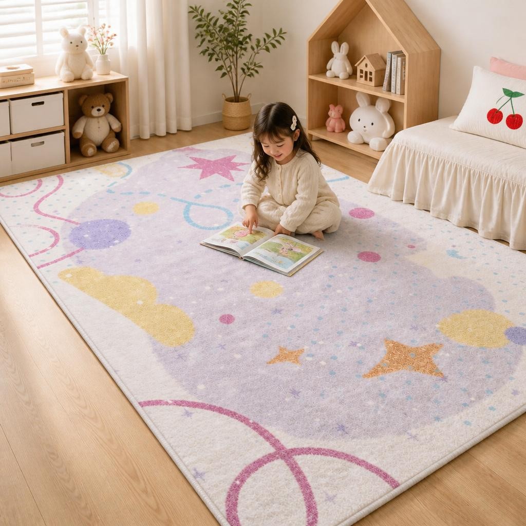 Cream Style Girl Large Area Rug - Plush Bedroom Carpet for Living Room, Fluffy Bedside Floor Mat - image 5