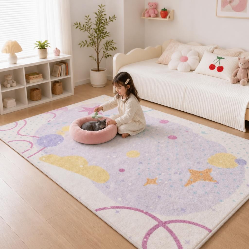 Cream Style Girl Large Area Rug - Plush Bedroom Carpet for Living Room, Fluffy Bedside Floor Mat - image 6