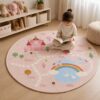 Pink Cartoon Round Rug - Plush Bedroom Carpet for Living Room, Fluffy Bedside Floor Mat - image 1