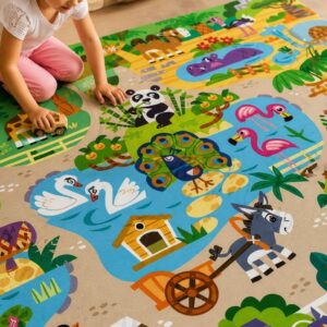 Zoo Animal Rug, Cartoon Kids Area Rug, Animal Print Nursery Carpet, Playroom Bedroom Floor Decor, Multiple Sizes - image 2