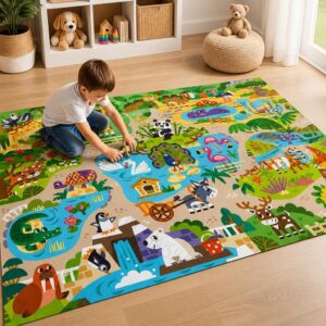 Zoo Animal Rug, Cartoon Kids Area Rug, Animal Print Nursery Carpet, Playroom Bedroom Floor Decor, Multiple Sizes - image 3