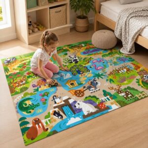 Zoo Animal Rug, Cartoon Kids Area Rug, Animal Print Nursery Carpet, Playroom Bedroom Floor Decor, Multiple Sizes - image 4