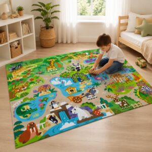 Zoo Animal Rug, Cartoon Kids Area Rug, Animal Print Nursery Carpet, Playroom Bedroom Floor Decor, Multiple Sizes - image 5