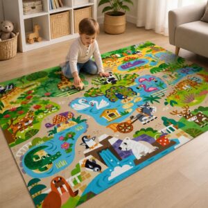 Zoo Animal Rug, Cartoon Kids Area Rug, Animal Print Nursery Carpet, Playroom Bedroom Floor Decor, Multiple Sizes - image 6