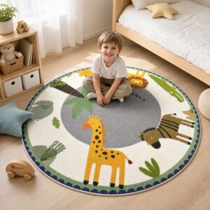 Animal Pattern Round Rug - Cartoon Plush Bedroom Carpet for Living Room, Fluffy Study Floor Mat - image 1