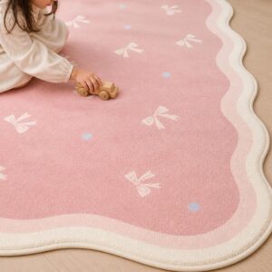 Pink Irregular Shape Rug - Plush Bedroom Carpet for Living Room, Fluffy Study Floor Mat - image 2