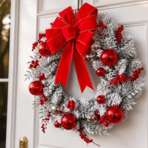 Flocked holiday Wreath or Tree Garland, Snowy Holiday Door and Home Decor - image 2