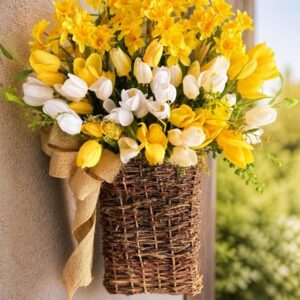 Artificial Tulip Hanging Basket, Spring Floral Door Decor, Farmhouse Flower Arrangement - image 2