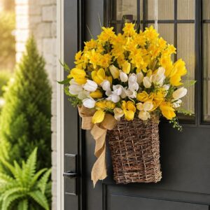 Artificial Tulip Hanging Basket, Spring Floral Door Decor, Farmhouse Flower Arrangement - image 5