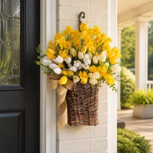 Artificial Tulip Hanging Basket, Spring Floral Door Decor, Farmhouse Flower Arrangement - image 6
